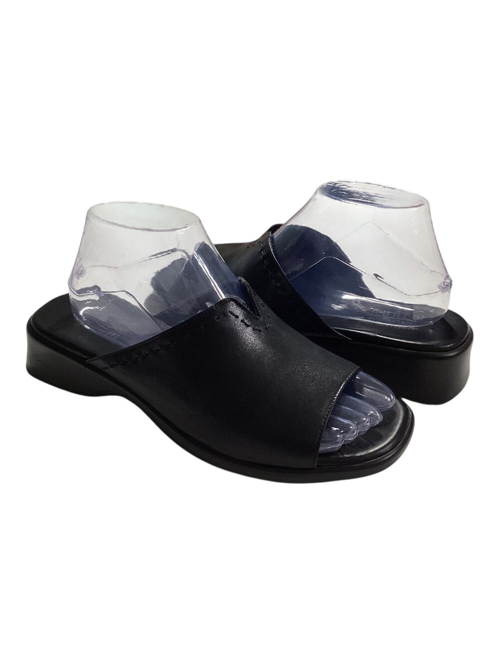 MUNRO AMERICAN Womens Slides Mules Shoes Leather Solid Black Sz 8.5W Comfort EUC